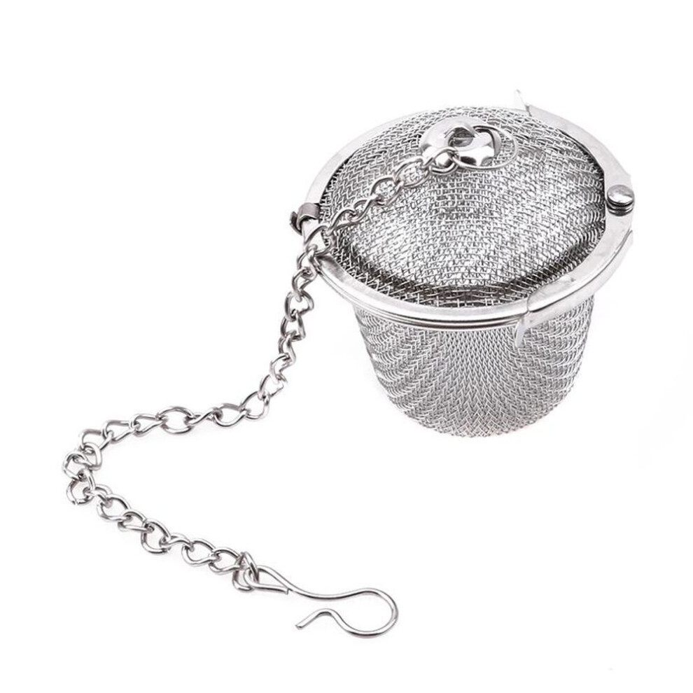 (white) 1pc Stainless Steel Sphere Locking Spice Tea Ball Strainer Mesh Infuser Filter Infusor