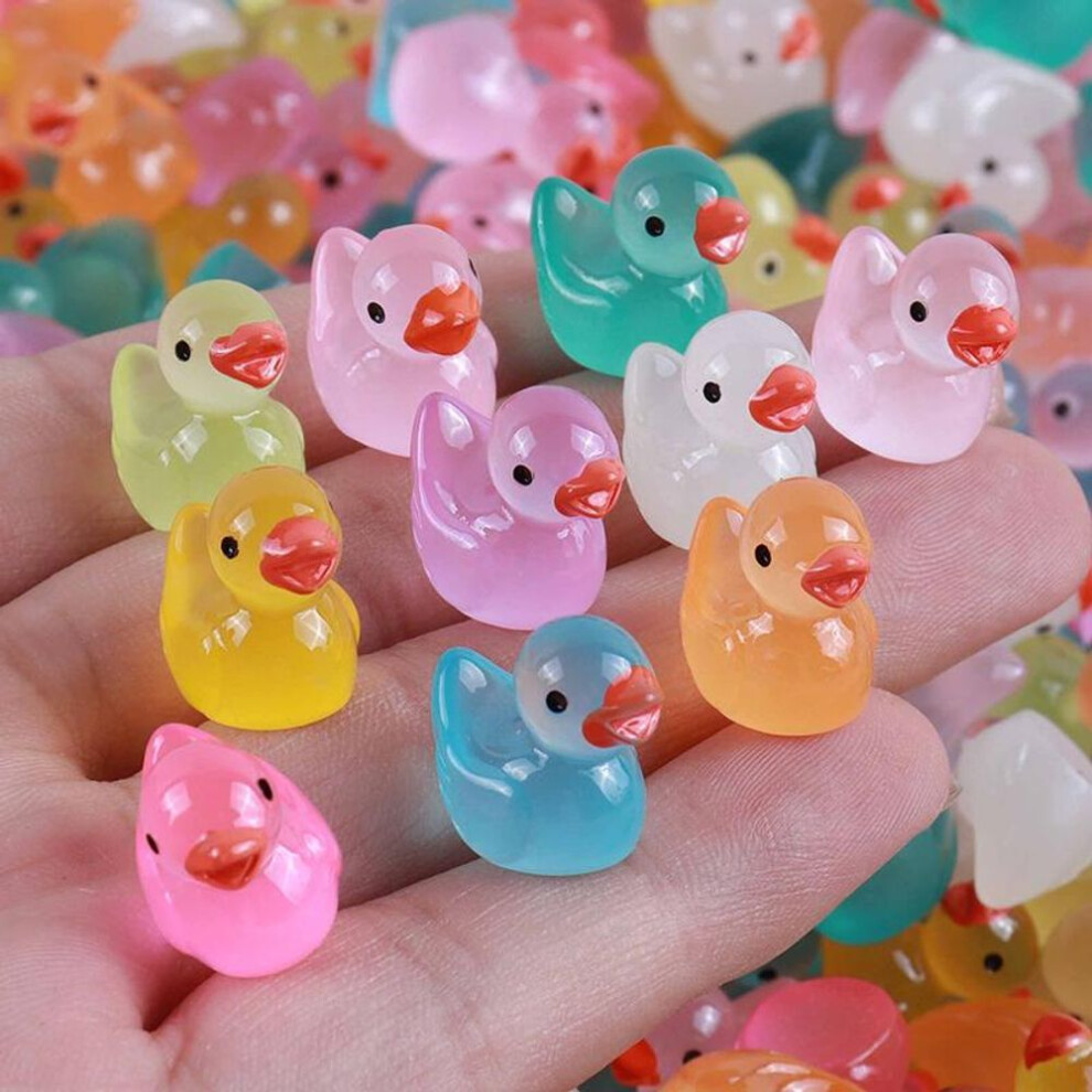 (onesize) 50pcs Random Resin Mini Duck Miniature Figurines Ornaments Tiny Cute Luminous Duck Garden Landscape Plants Crafts Decor