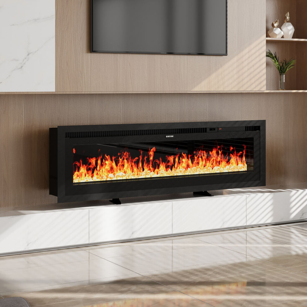 50 Inch Black Electric Fire Upgraded Media Wall Electric Fireplace