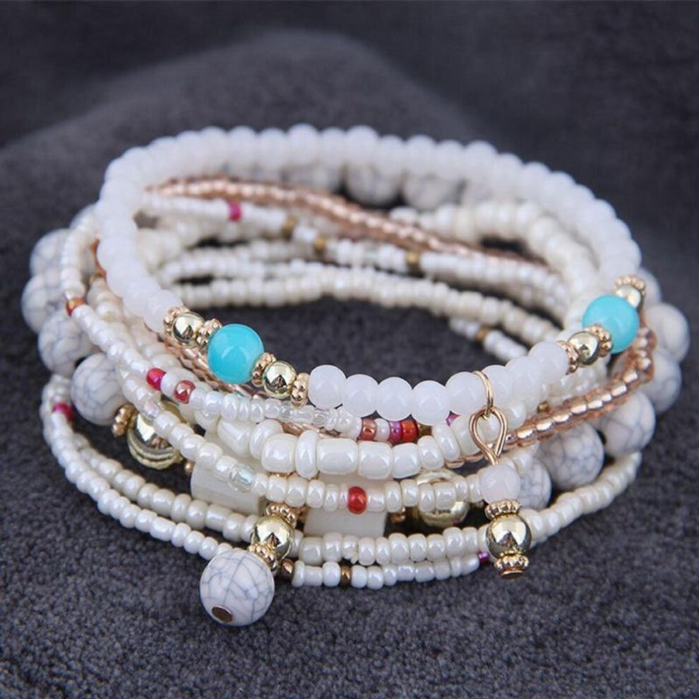 (white) 5 Colors Women Bohemian Multilayer Bracelet Creative Turquoise Beaded Bangle Fashion Jewelry