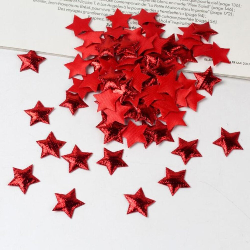 (red) 100pcs Stars For Christmas Party Decor Foam Fabric Stars Diy Scrapbook Cards