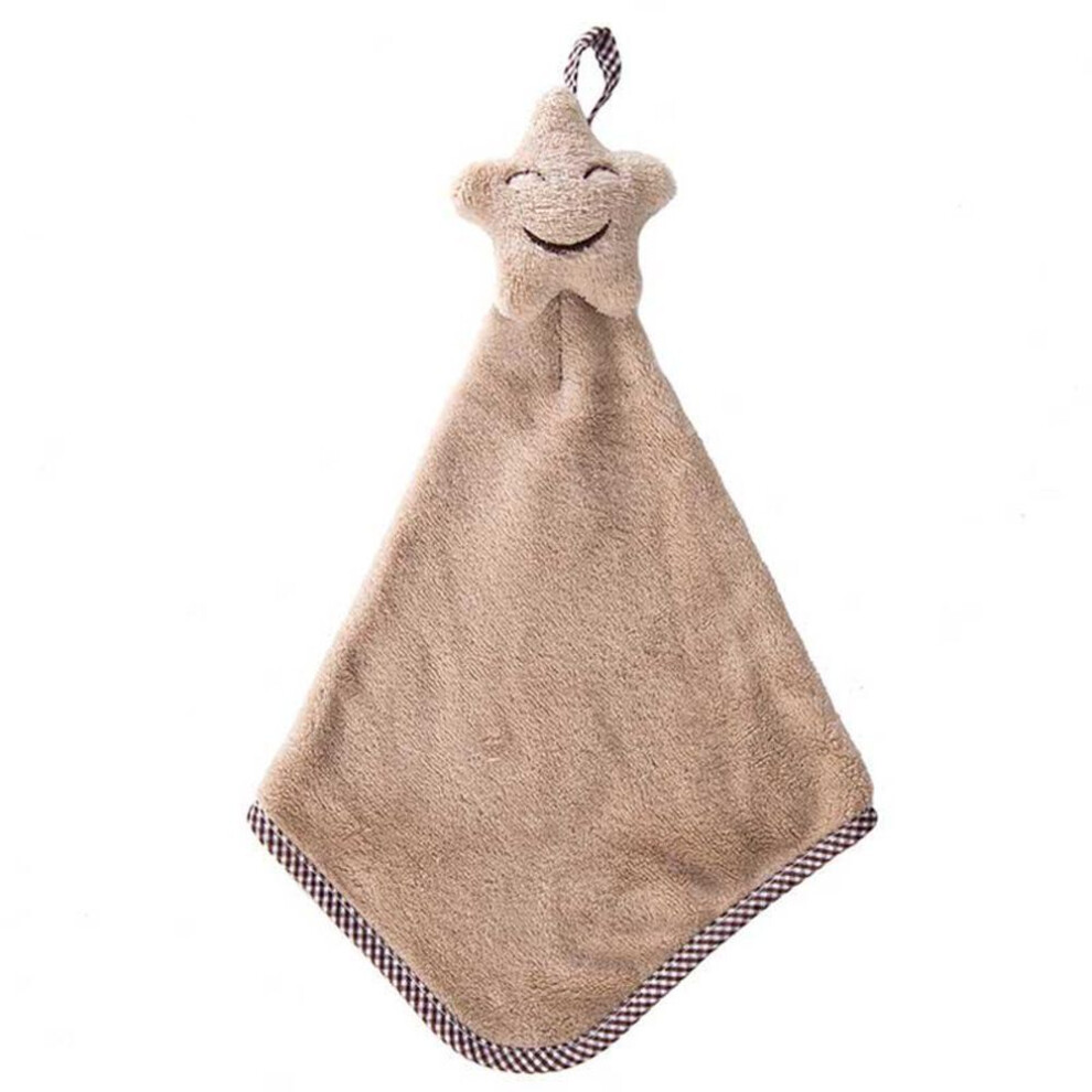 (coffee) Smiling Star Face Hanging Hand Towels Kitchen Coral Velvet Absorbent Dishcloths