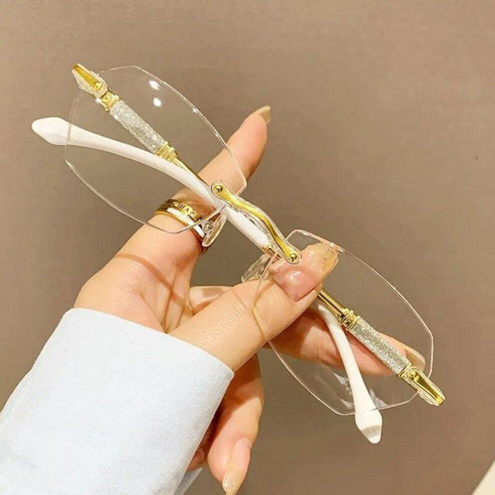 (gold, +2.5) Women Ultralight Cutting Frame Presbyopia Eyeglasses Blue Light Blocking Reading Glasses Vintage Farsighted Eyewear with Diopter