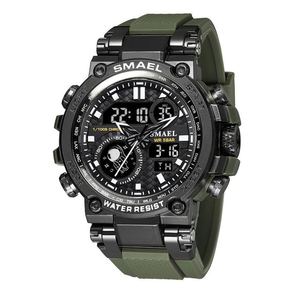 (army green, NO Package) Smael Men Watch Digital Waterproof Clock Men Army Military Watches Led Men&apos;s Wrist Watch 1803 Sport Watch Relogio Masculino