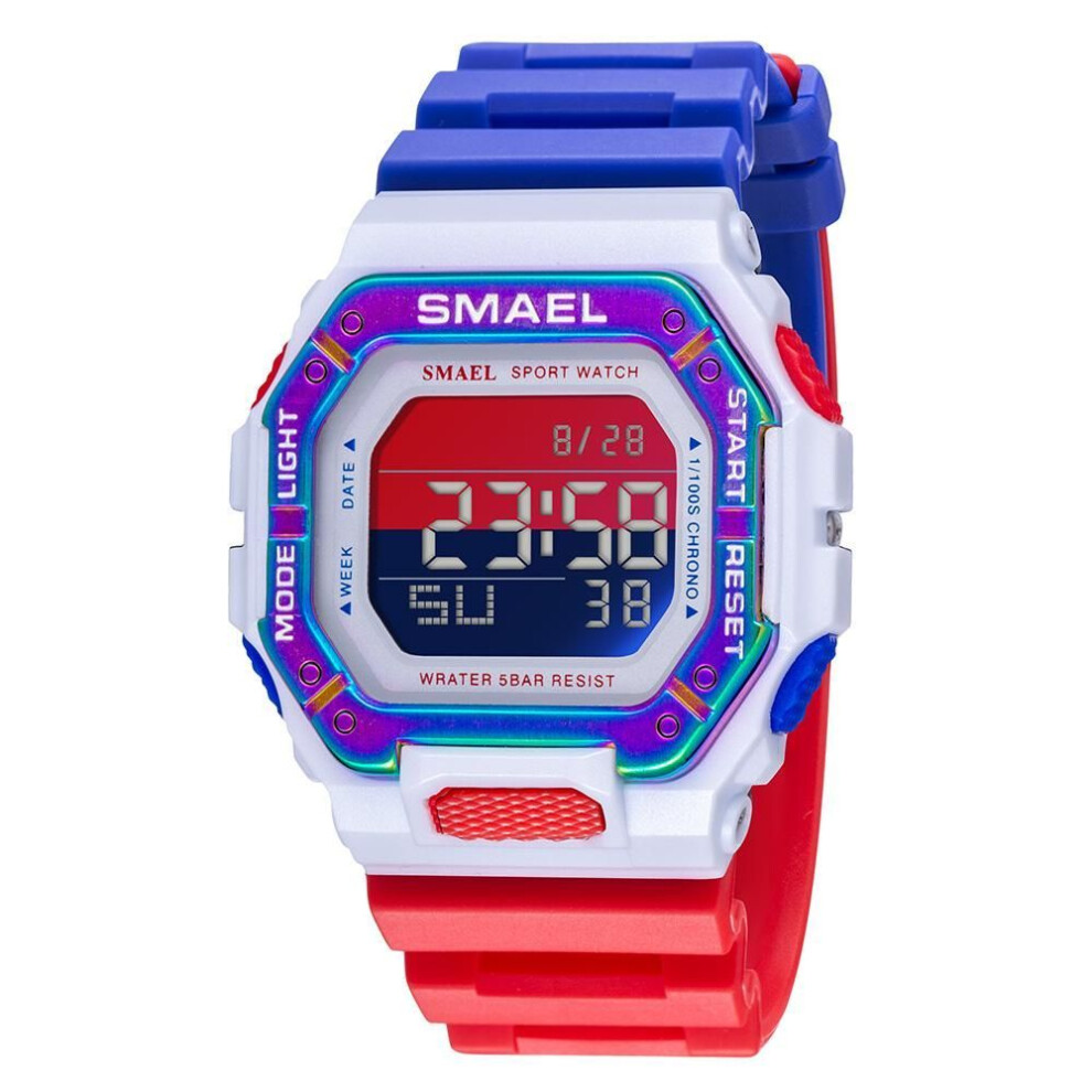 (red,blue, With Packaging) Smael Digital Watch Men Sports Waterproof Stopwatch Alarm Clock Rubber Strap Military Wristwatches 8059 Sport Watches Led Digital