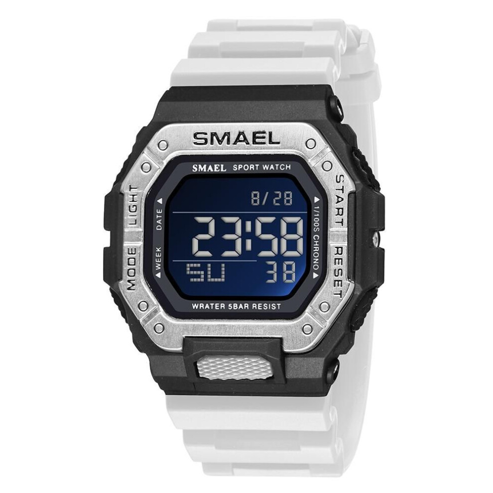 (white, NO Packaging) SMAEL Digital Watch Men Sports Waterproof Stopwatch Alarm Clock Rubber Strap Military Wristwatches 8059 Sport Watches Led Digital