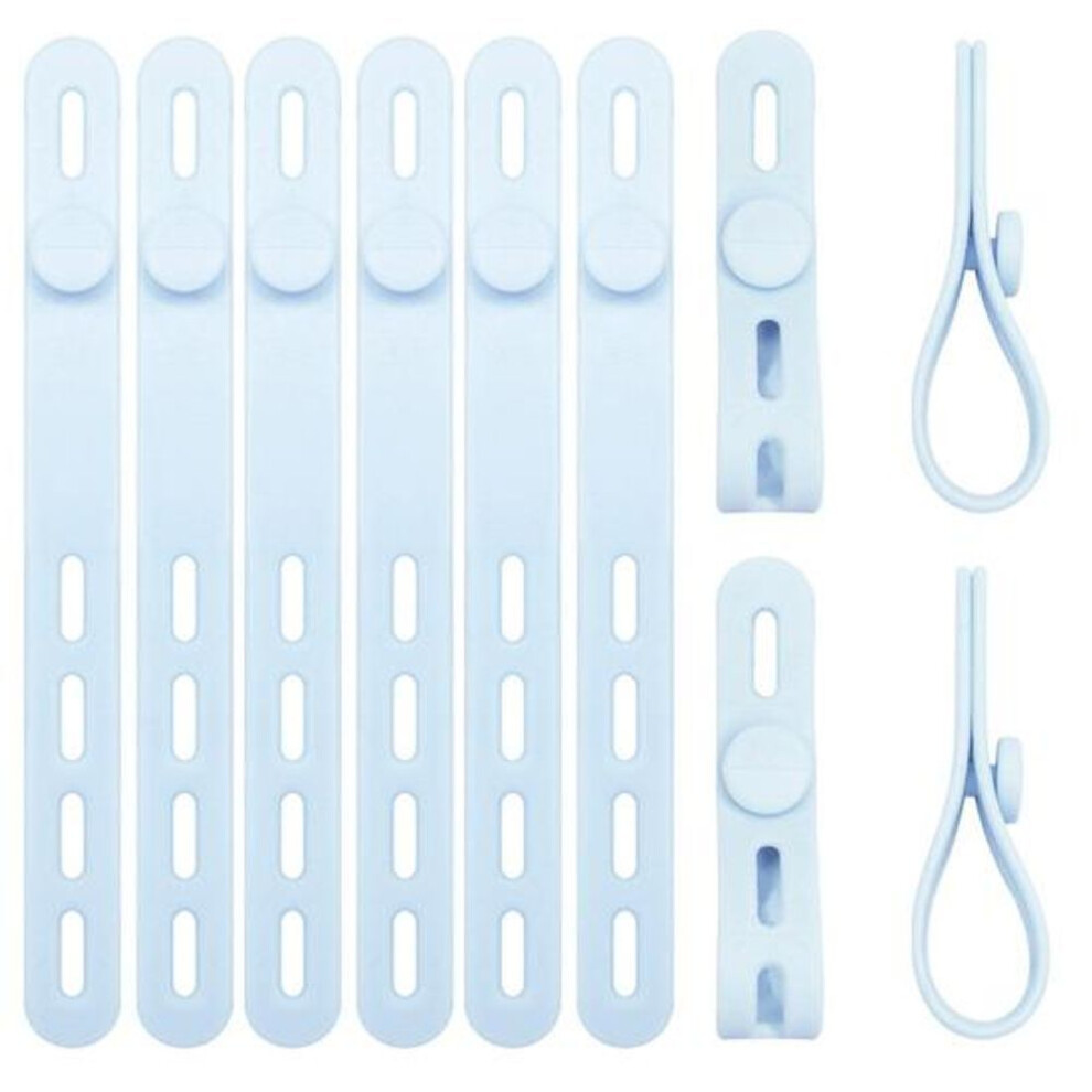 (light blue) 10Pcs Silicone Cable Organizer Management Ties Reusable Cord Organizer with High Elasticity Adjustable Anti-Lost Soft Rubber Strap Holder for