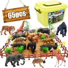 65stk Safari Animal Figurines Toy Set Realistic Jungle Zoo Figures med elefant Lion Giraffe Hegn Byggesten til b?rn i alderen 3-8