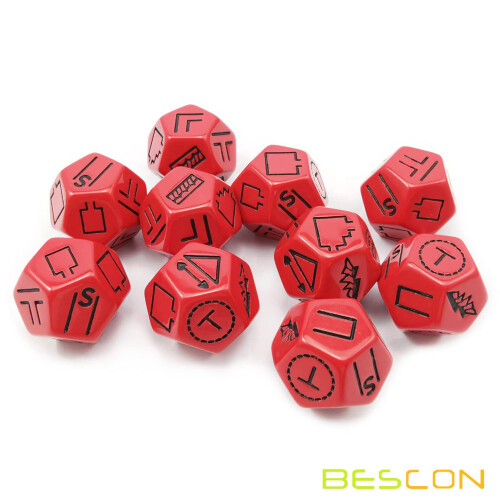 Dungeon di Bescon e Wilderness Terrain Dungeon Feature e Treasure Type Dice Set 4 pezzi Proprietary Polyhedral RPG Dice Set Rosso Verde 2
