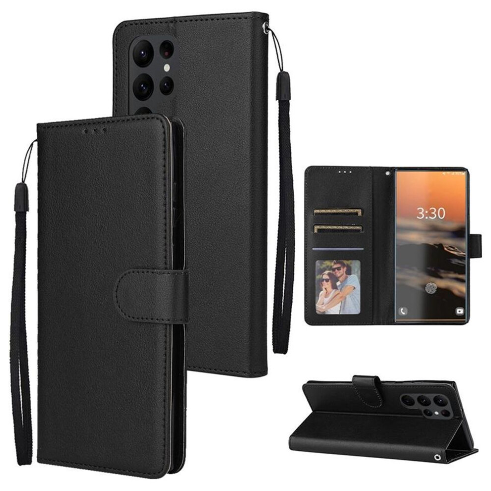 (black, Samsung S22) Luxury Retro PU Leather Flip Wallet Cover Case for Samsung Galaxy S23 Ultra S22 S21 FE S20 S10 Plus A04s A13 A14 A34 A52 A53 A54 A73 Shockproof Case