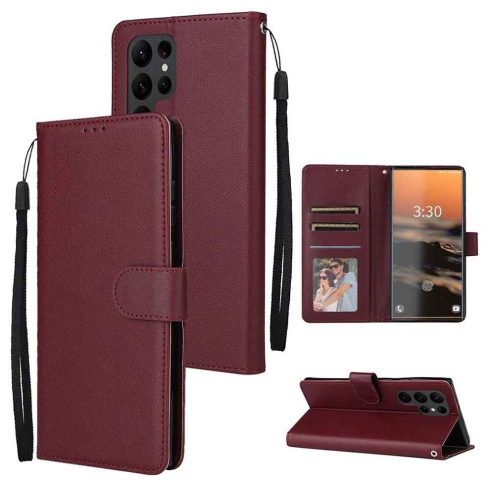 (wine red, Samsung A53 5G) Luxury Retro Pu Leather Flip Wallet Cover Case For Samsung Galaxy S23 Ultra S22 S21 Fe S20 S10 Plus A04s A13 A14 A34 A52 A53 A54 A73 Shockproof Case
