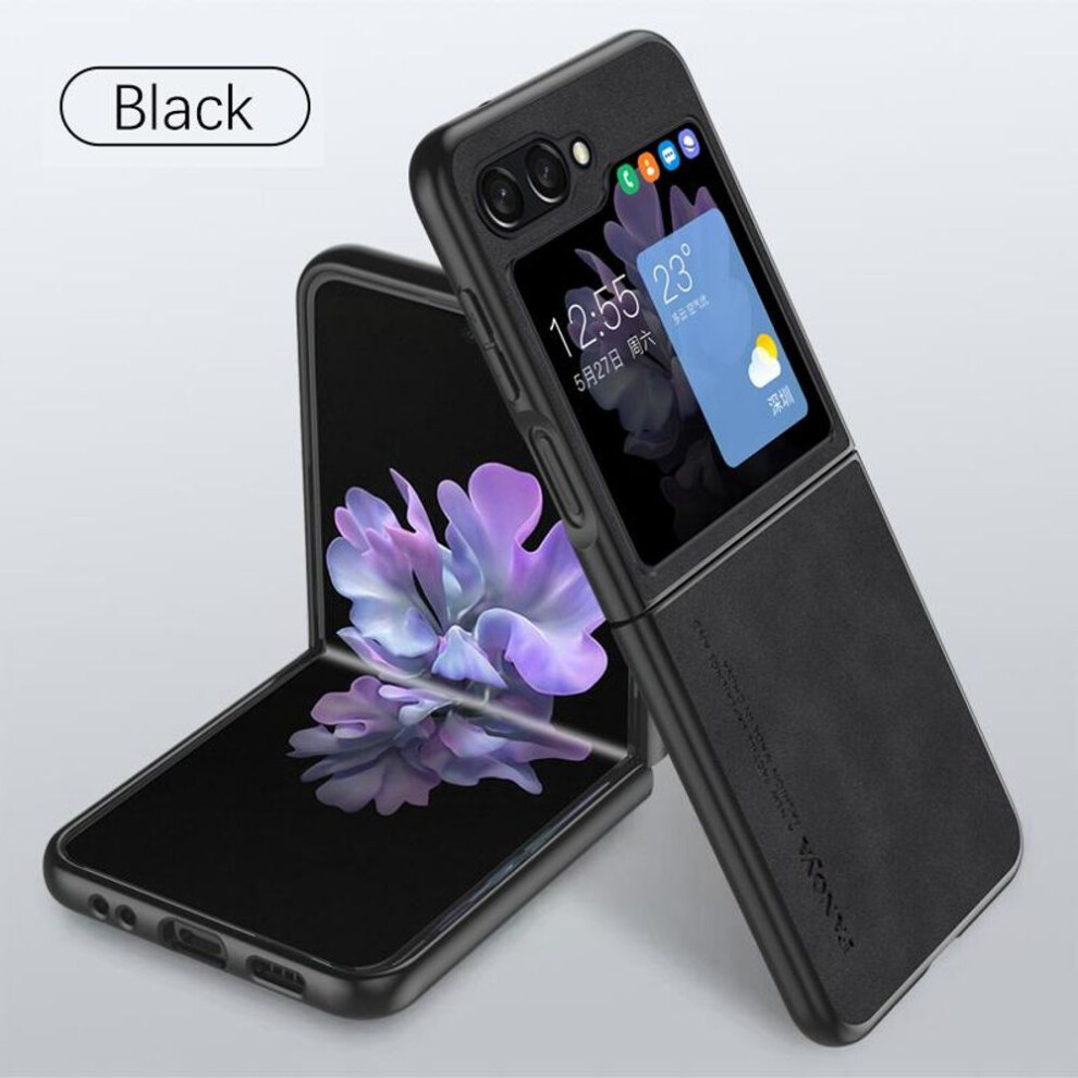 (black, For Samsung Z Flip5) Full Lens Protector Case For Samsung Galaxy Z Flip 5 Sheepskin leather Back Cover For Samsung Galaxy Z Flip 5 Soft Lambskin Case