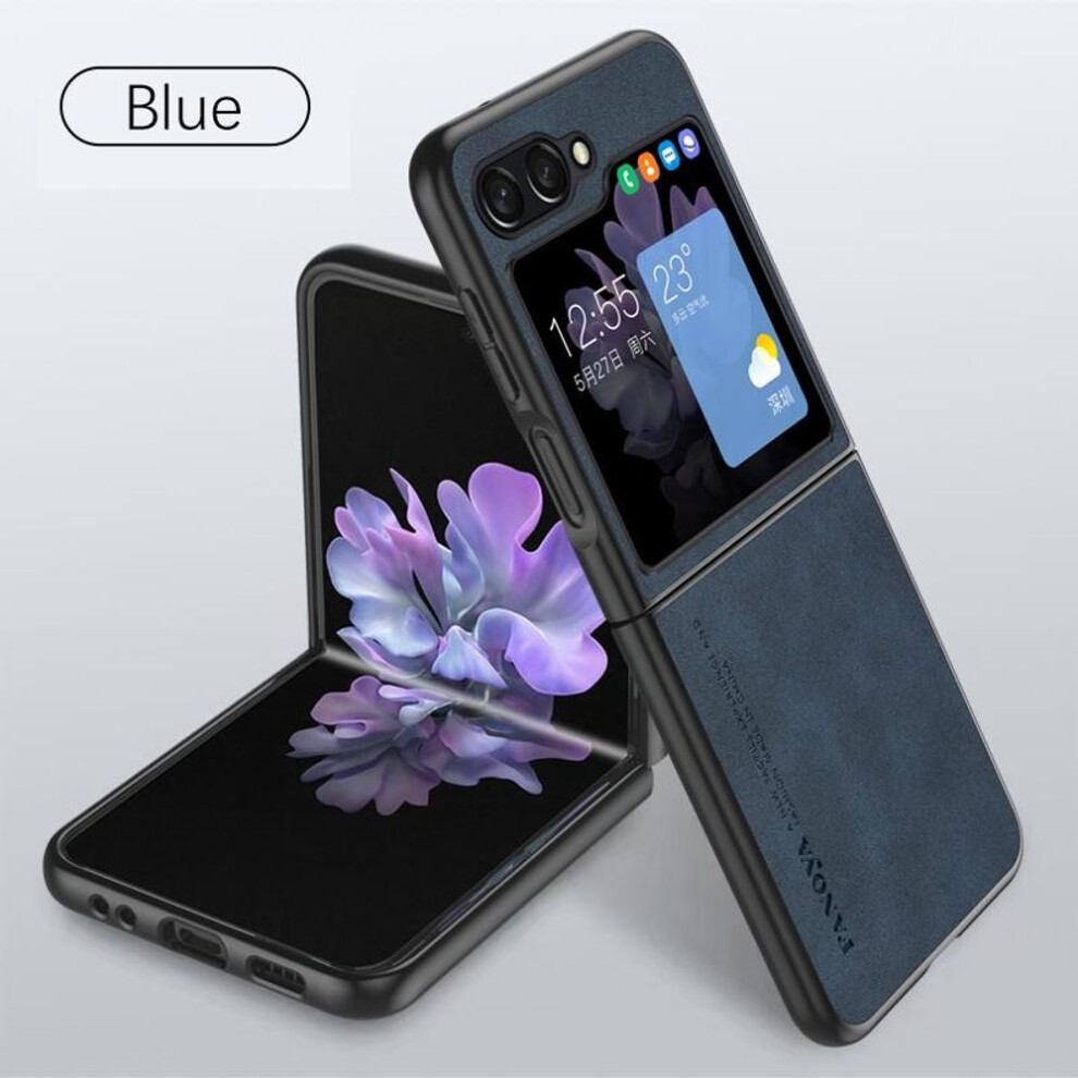 (blue, For Samsung Z Flip5) Full Lens Protector Case For Samsung Galaxy Z Flip 5 Sheepskin Leather Back Cover For Samsung Galaxy Z Flip 5 Soft Lambskin Case