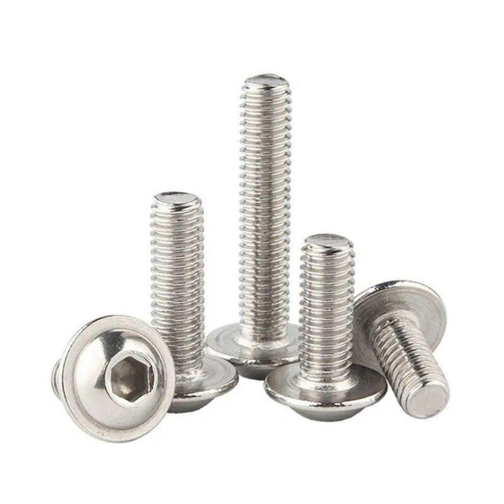 (M5  10pcs-12mm) 5/10/50pcs  M3 M4 M5 M6 304 Stainless Steel Hex Hexagon Socket Round Button Flange Head With Washer Collar Screw Bolt