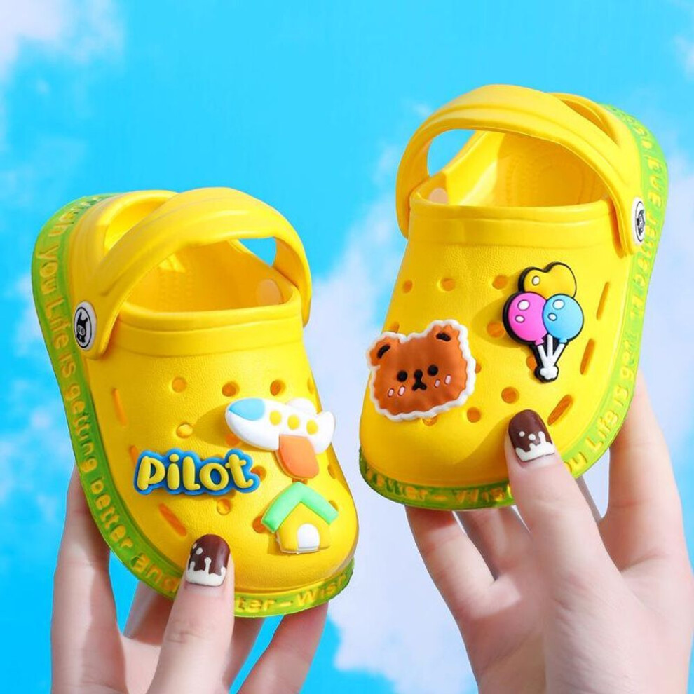(yellow, 28) Kids Baby Girls Boys Cute Infant Non-slip Soft Bottom Toddler Home Children Hole Cool Sandals Slippers Cartoon Cave Hole Shoes