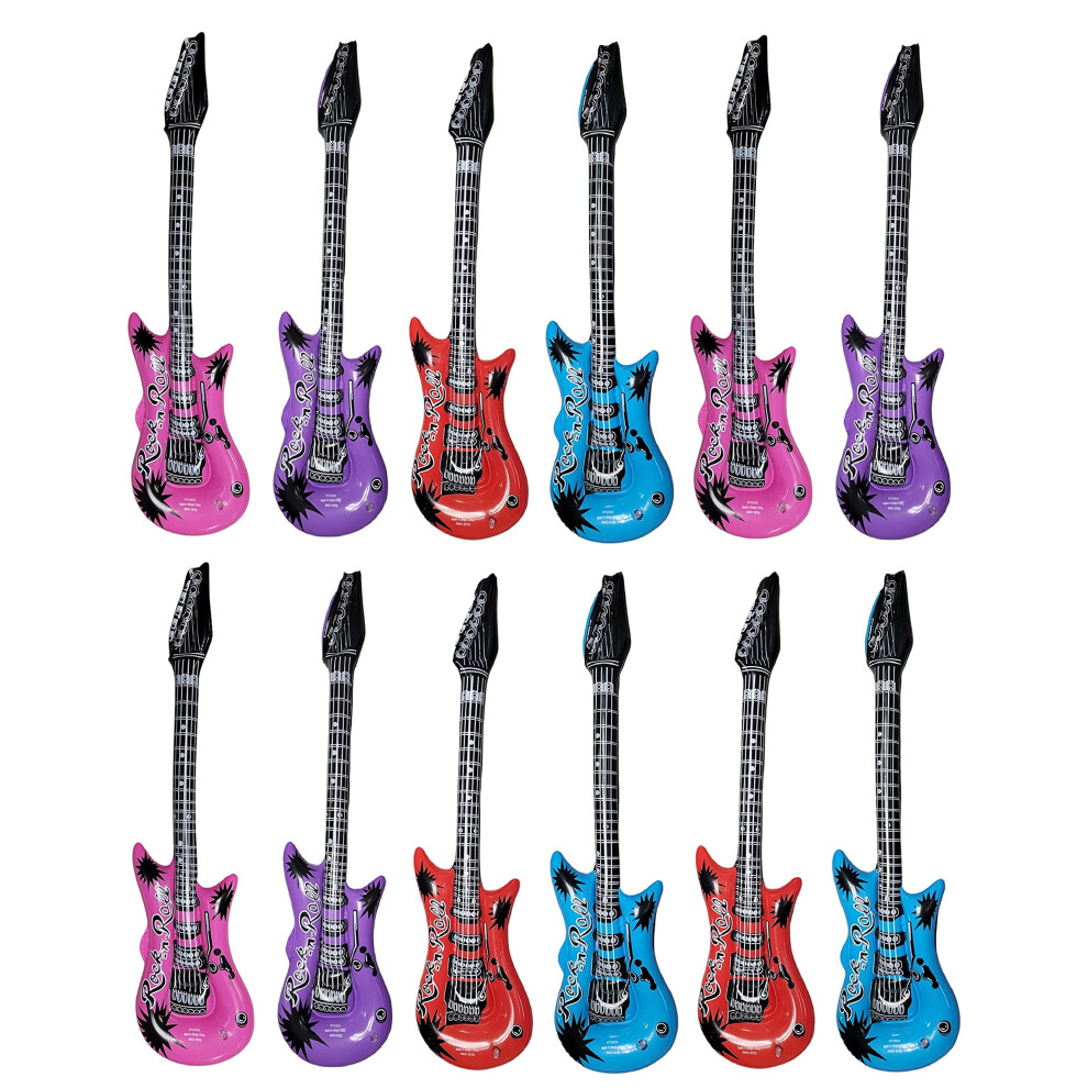Zugar Land Rock Inflatable Guitar (40 Inches) Vinyl. Perfect Party Favor  DJ Dance 80s Rocker (Rock-n-Roll (12 Pack))  Multicolor-image-OPC-PFNFMSV-NEW