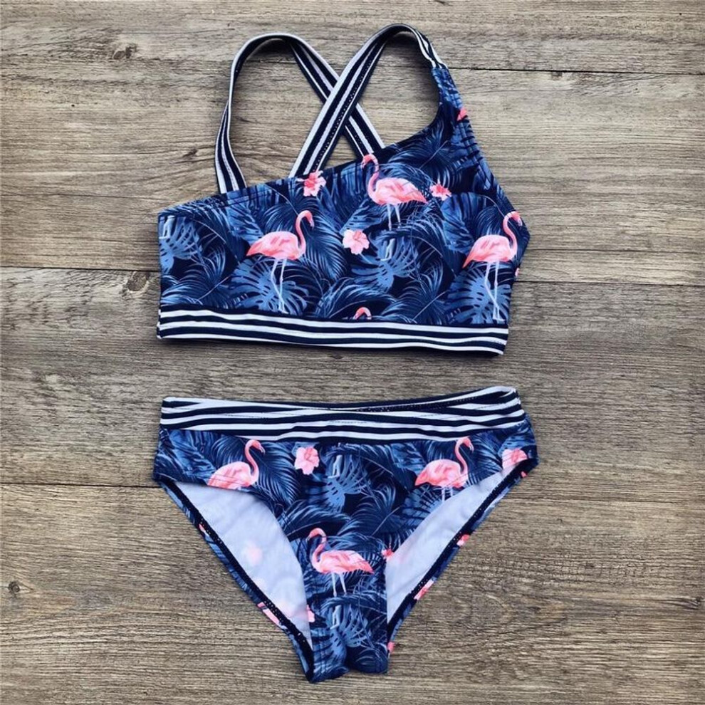 (blue, 9-10) Baby Girl Print Swimsuit Bathing Suits Children Two Pieces Swimwear Beach Bikini Girl Biquini Suit