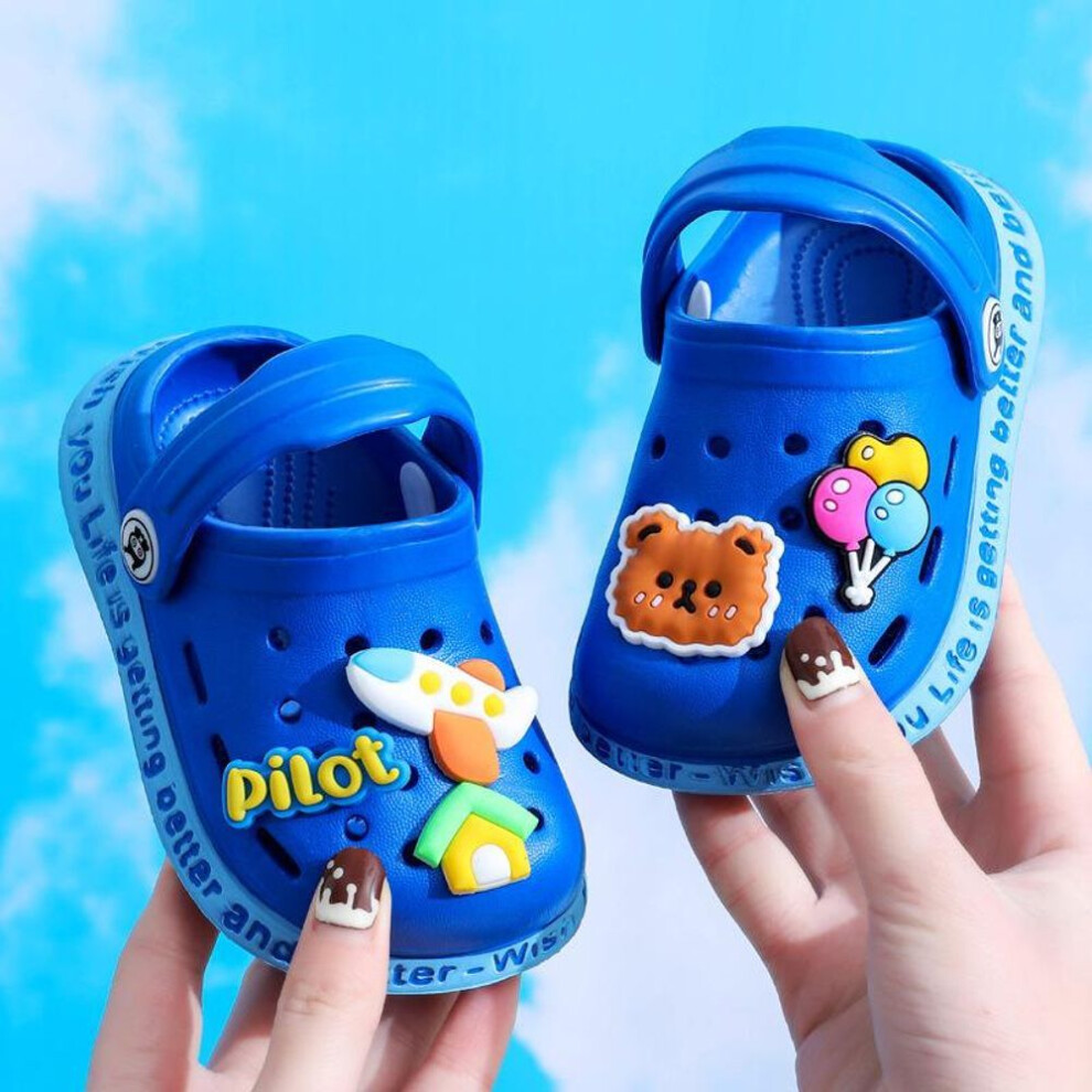 (dark blue, 25) Kids Baby Girls Boys Cute Infant Non-slip Soft Bottom Toddler Home Children Hole Cool Sandals Slippers Cartoon Cave Hole Shoes