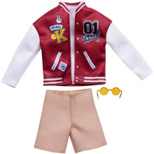 Barbie-muotipakkaus HJT25 Ken-nuken vaatteet, asu, bombertakki, shortsit, aurinkolasit