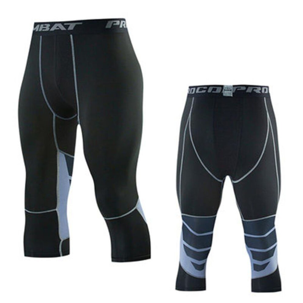(gray, XL) Men Basketball Sport 3/4 Cropped Pants Gym Training Fitness Running Boy Base Layer Exercise Athletic Jogging  Leggings Quick Dry
