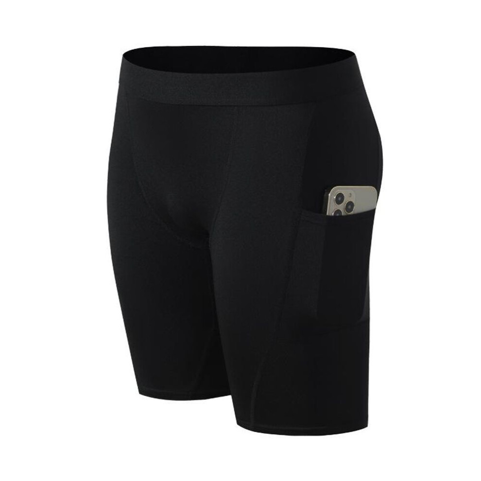 (black, S) Men Black Leggings Base Layer White Skinny Sports Shorts Gym Fitness Training Gray Running Bottom Pants Tights Basketball Undershorts With Pocket