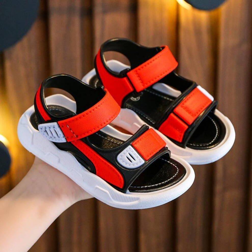 (red, 21) Children&apos;s Korean Version Of Non-slip Soft Bottom Velcro Small Medium And Big Boys Beach Shoes Baby Sandals Footwear Outdoor