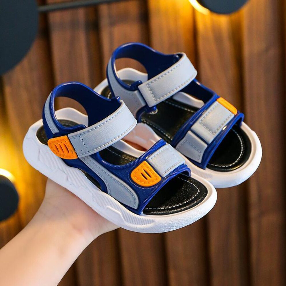 (blue, 28) Children&apos;s Korean Version Of Non-slip Soft Bottom Velcro Small Medium And Big Boys Beach Shoes Baby Sandals Footwear Outdoor