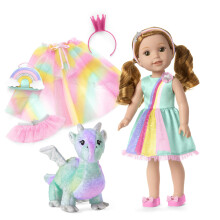 American Girl Welliewishers Juego de muecas Willa de 14.5 pulgadas con Crisella the Dragon Doll Destes y accesorios y libros de cuentos para edades