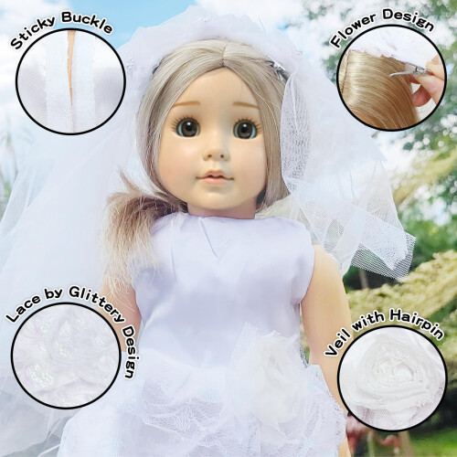 McZQXW 5 conjuntos de 18 polegadas Vestido de noiva de boneca de boneca vestidos de boneca de boneca roupas e acess   rios 1 vestido de noiva com v 2
