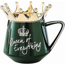 Queen Of Everything Mug,ceramic Art Mug with Crown Lid And Spoon,ceramic Coffee Cup Gift for Friend Teacher Girlfriend Wife