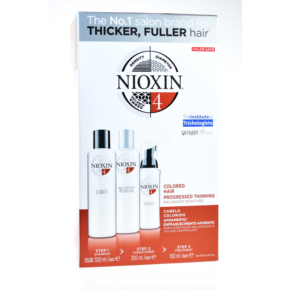 Nioxin System 4 Kit Shampoo Conditioner Coloured Treatment Full Size