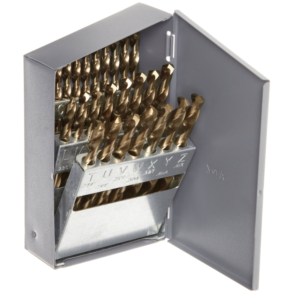 Chicago Latrobe 550 Series Cobalt Steel Jobber Length Drill Bit Set With Metal Case Gold Oxide Finish 135 Degree Split Point 662355698860
