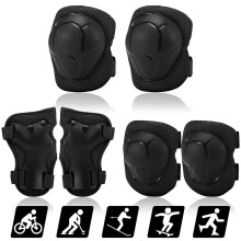 (Black) Kids Knee Pads Set 6 in 1 Protective Gear Kit Knee Elbow Pads with Wrist Guards Children Safety Prot