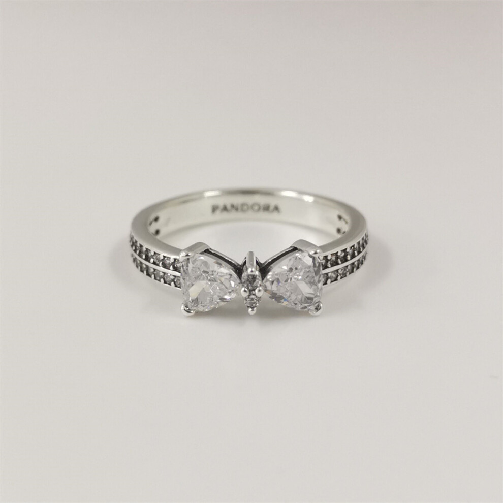 (50) pandora sparkling bow double-row ring