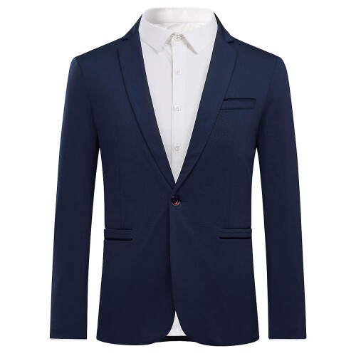 (Dark Blue, S) Allthemen Mens Casual Solid Regular Fit Notched Lapel Blazer 1