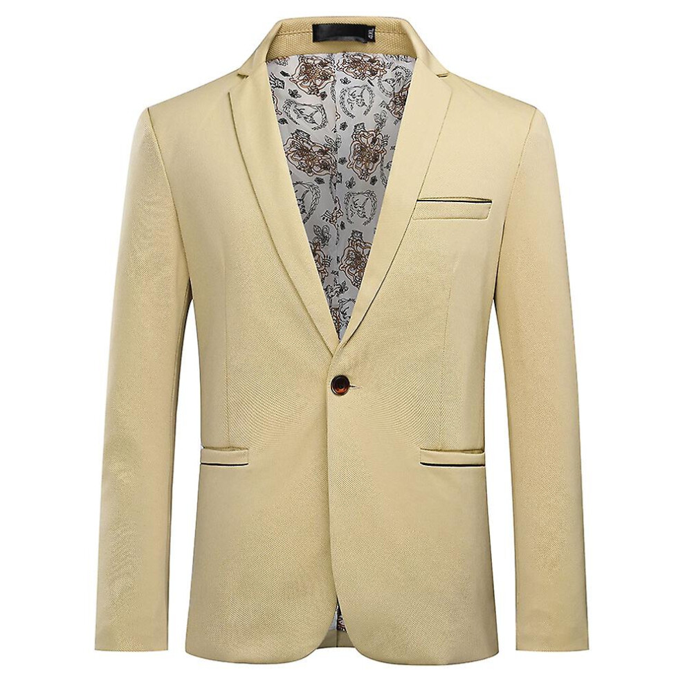 (Khaki, L) Allthemen Mens Casual Solid Regular Fit Notched Lapel Blazer