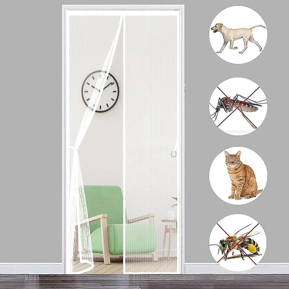 Mosquito Net Magnetic Door 120X210 Cm (47X83 In) Mosquito Net Curtain Self Closing Fly Screen, White 5014561036564