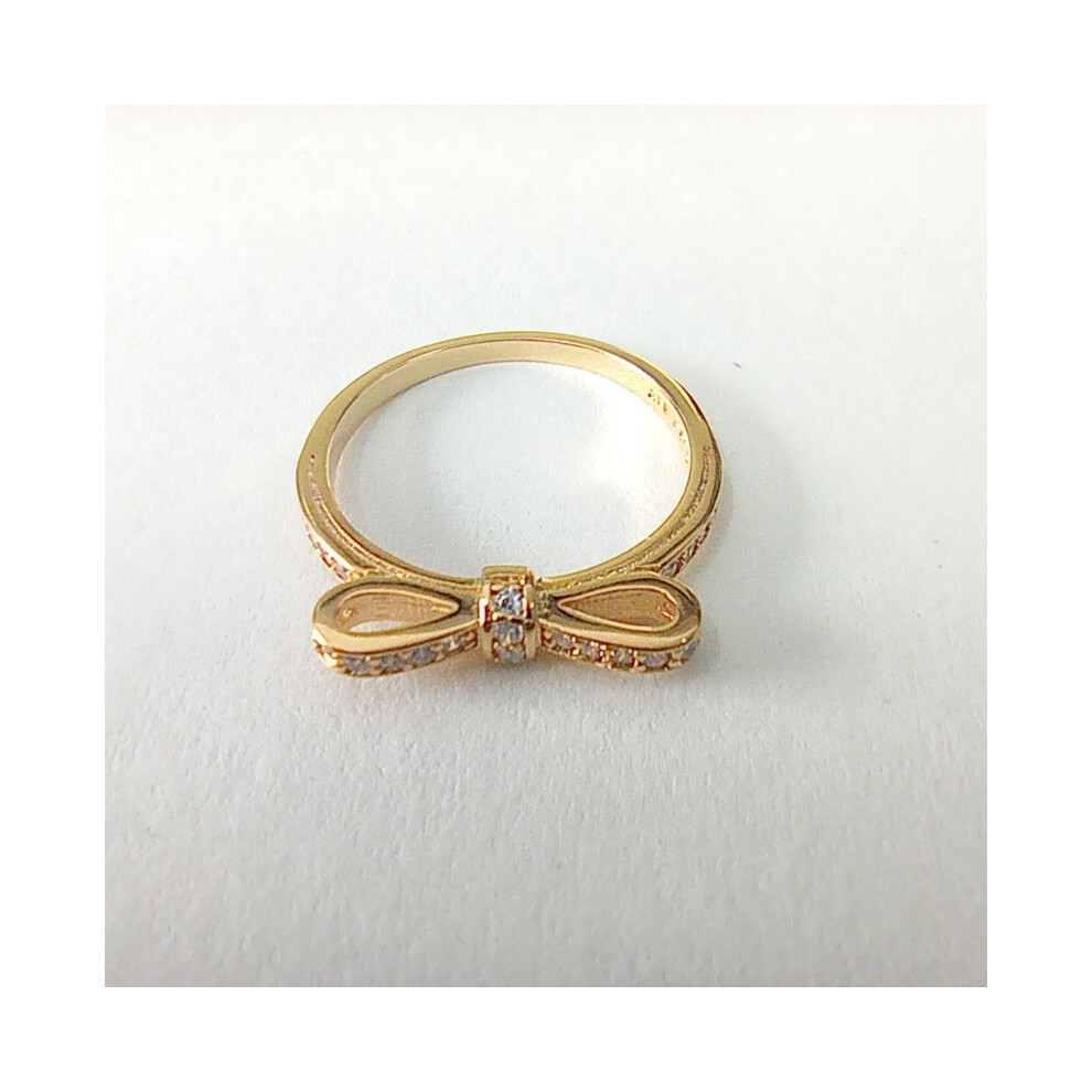 (50) Pandora Gold Delicate Bow Ring With CZ