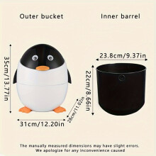 Dibujos animados de basura en forma de pingüino, plástico de 12l/2.6Gal, ideal para dormitorio, sala de estar, dormitorio, oficina