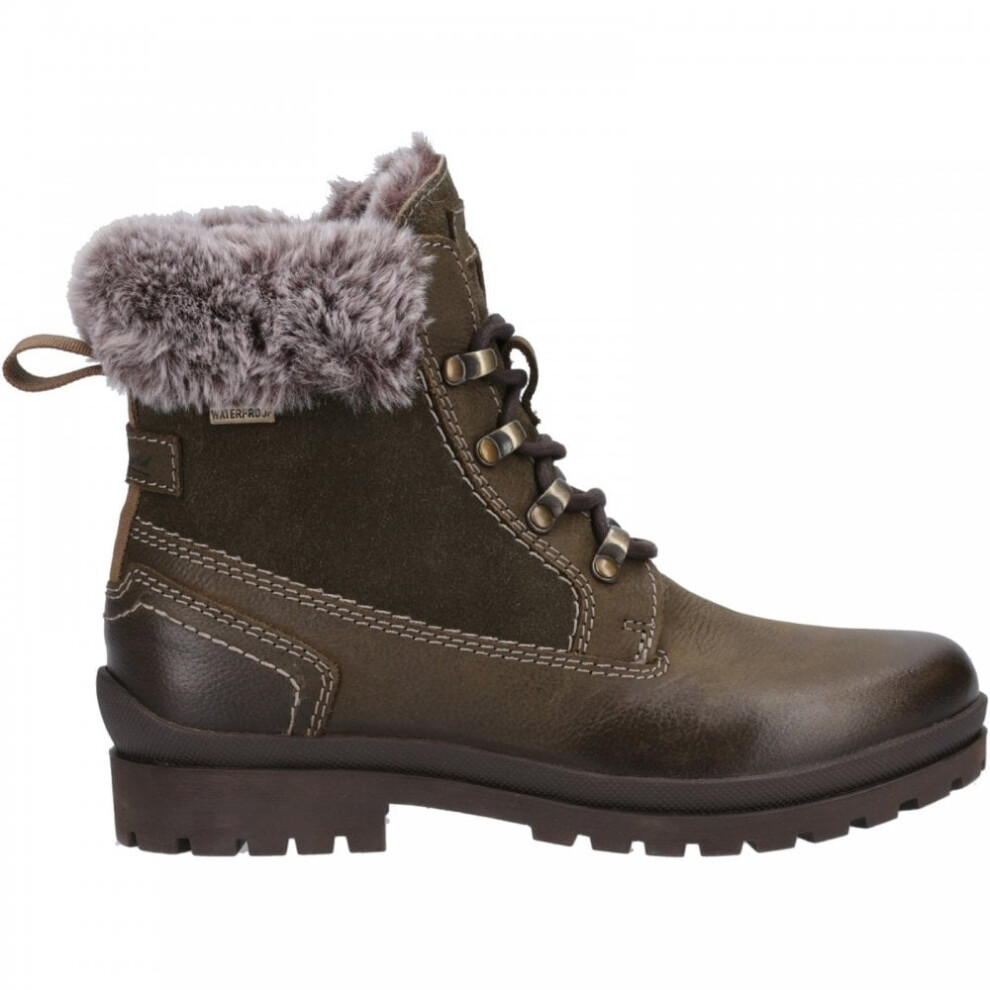 (3 (Adults'), Khaki) Evenlode Khaki Womens Faux-Faur Fashion Biker Boots