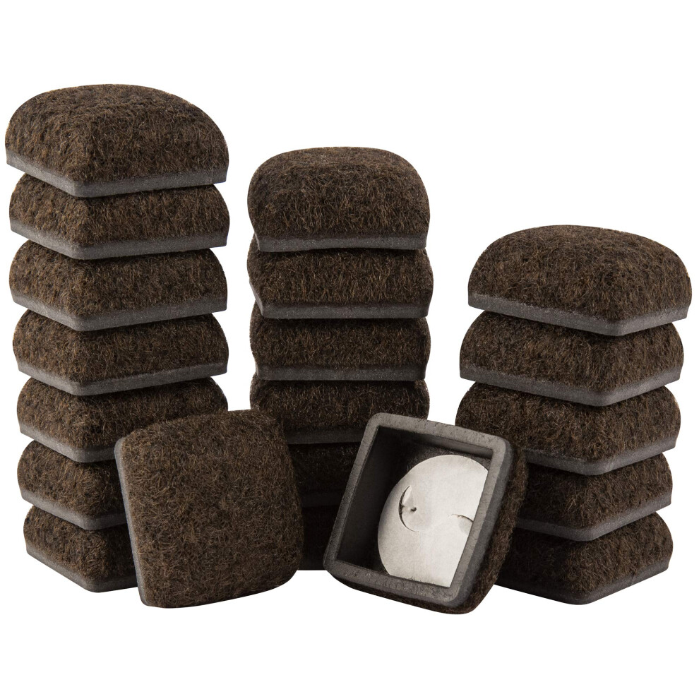 Super Sliders 1"" Square Secure Grip Formed Felt Furniture Pads - Protect Hardwood Tile & Laminate Surface Brown (20 Pack) 074523433867