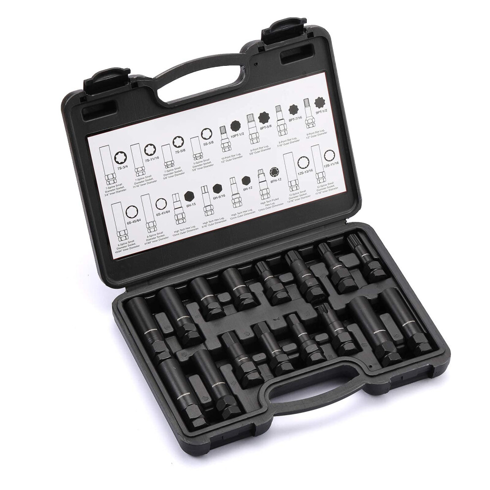 MIXPOWER 16-Piece Locking Lug Nut Master Key Set of Spline Star and He