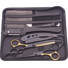 (Black gold) 6'' Hair Scissors Thinning Hairdressing Razors Com Set