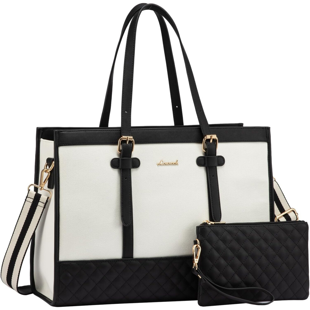 (15.6 inch, Black) Laptop Bags for Women 15.6 Inch, Ladies Handbags for Work Business, Womens Large Tote Bag