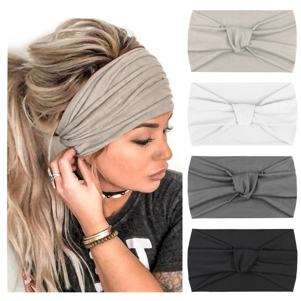 Dreshow 4 Pezzi Fasce Per Capelli Turbante Per Donna Larghe Fasce Per Capelli Vintage Annodate Accessori Per Capelli Carini-image