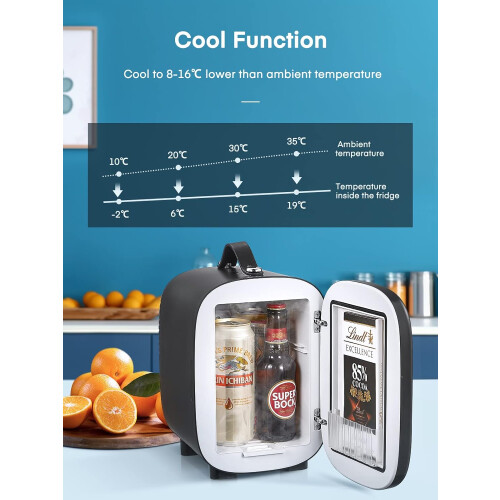 (Black) Mini fridge 5L/6 cans small fridge refrigeration, silent, USB+AC power supply, compact mini fridge 1