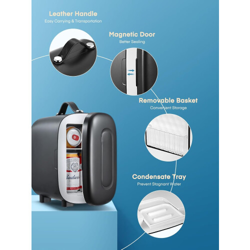(Black) Mini fridge 5L/6 cans small fridge refrigeration, silent, USB+AC power supply, compact mini fridge 2