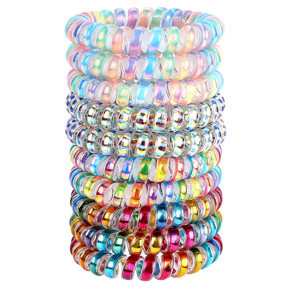 Jesslab Unisex Not,Specified Spiral Hair Ties, 10 Pcs Traceless Phone Cord Hair Ties Spiral Bracelet Plastic Coil Hair Ties Ponytail Holders No-Damage Hair Accessory For G