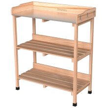 3 Tier Garden Potting Table Wooden Bench with 6 Hooks Shelves Work Station