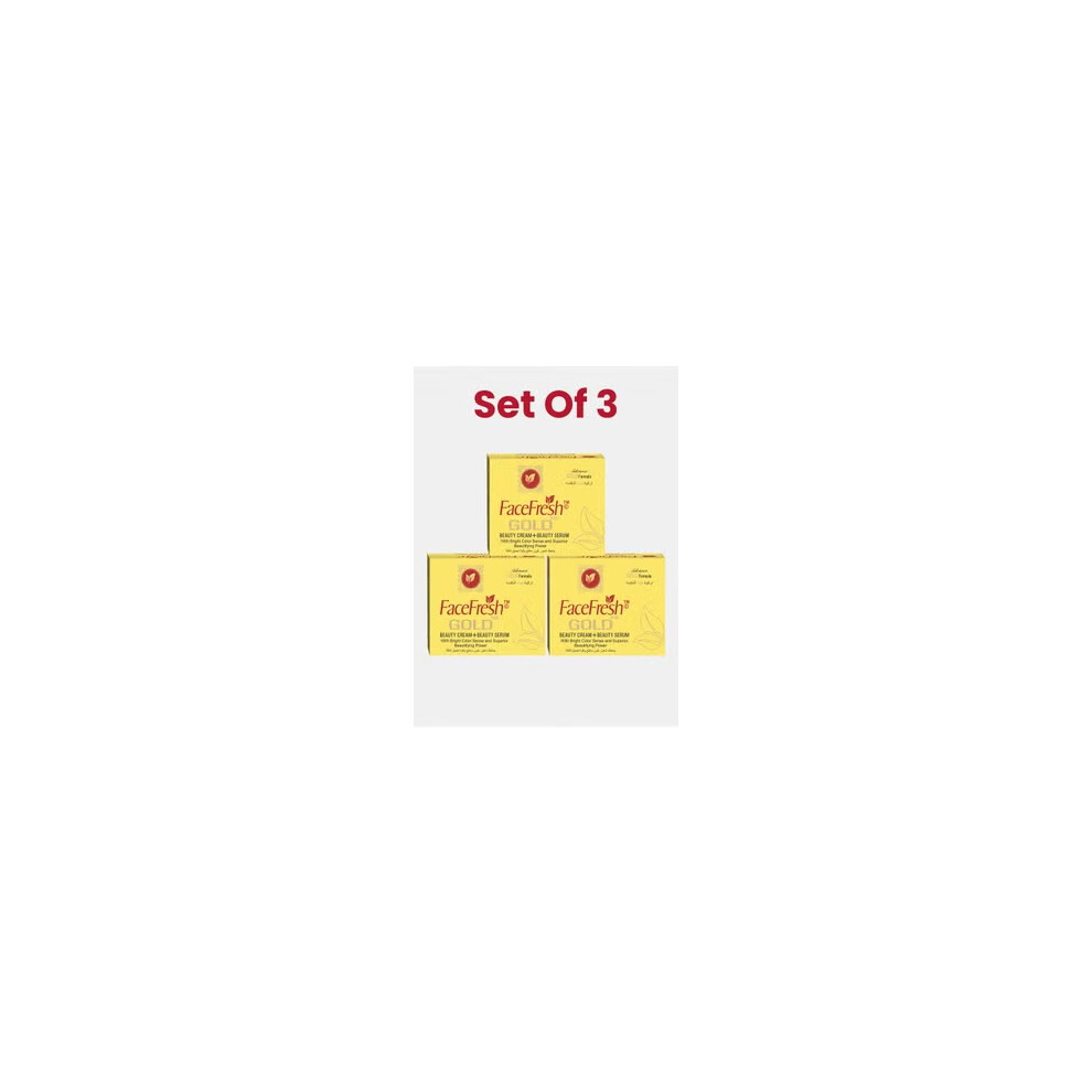 Face Fresh Set of 3 Gold Plus Beauty Cream + Face Serum |Niacinamide, Prevents Dryness, Protects Skin from Damage - 23g + 3ml